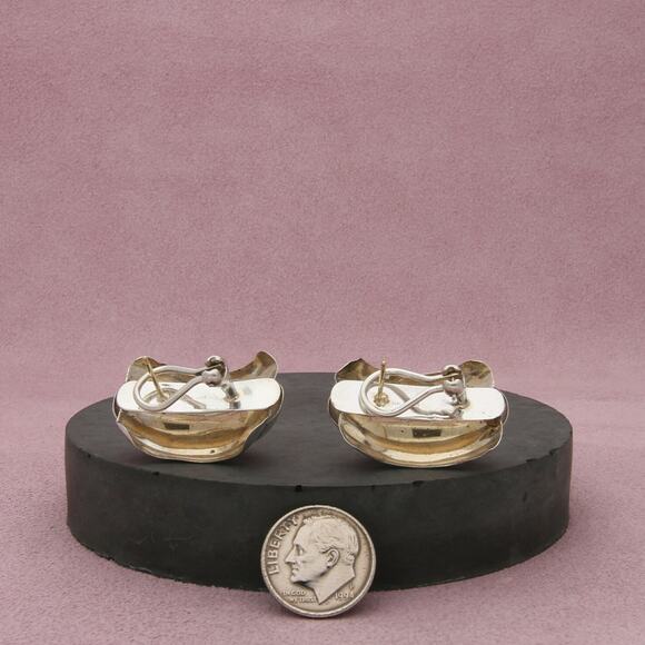 sterling silver & 14k gold post domed omega-back earrings - Picture 2 of 3